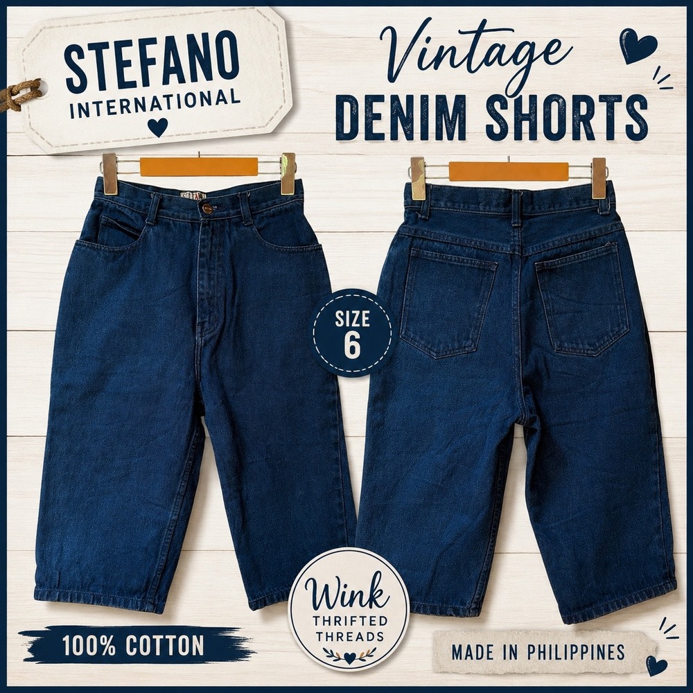 Stefano International Vintage Denim Shorts High Rise Indigo Blue Cotton Size 6